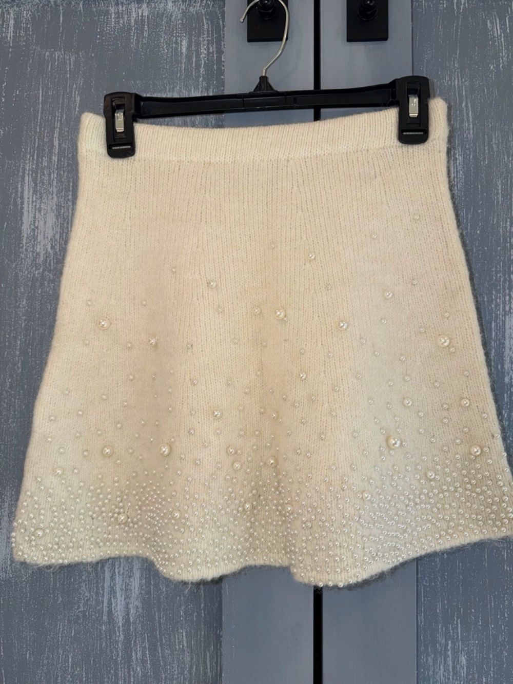 ZARA Cream Pearl Embellished Knit Mini Skirt | Soft Sweater Skirt Size S - Picture 3 of 4